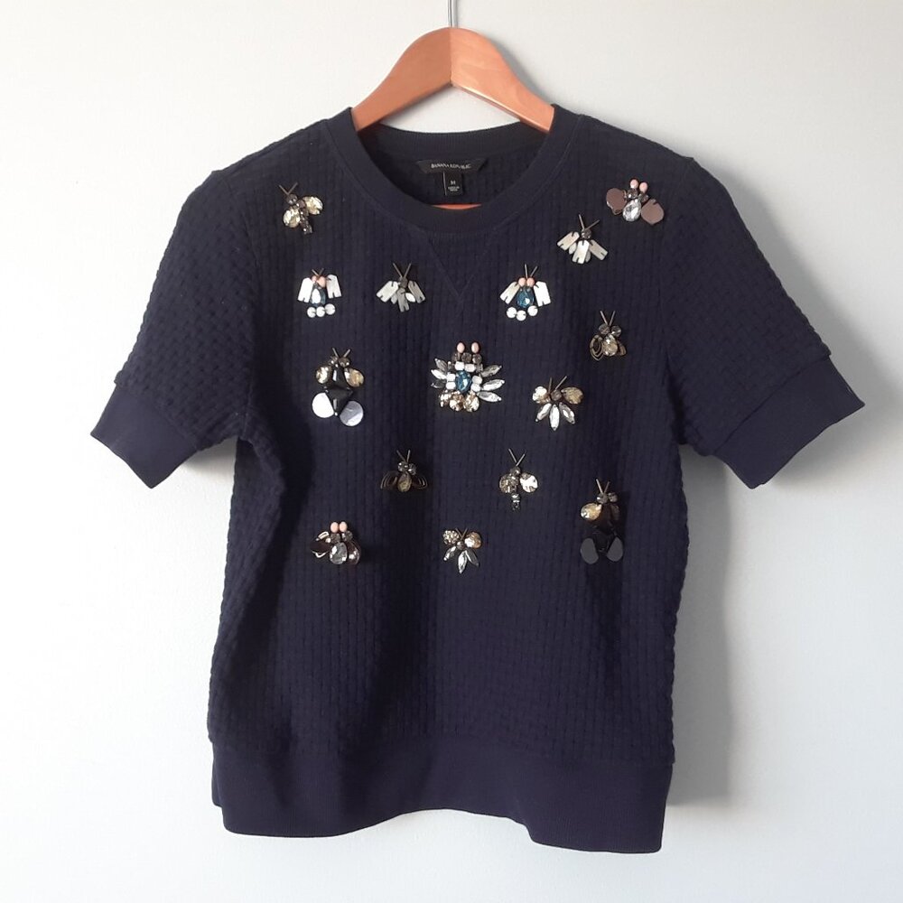 Banana Republic 100% Cotton Jeweled Bug Top M